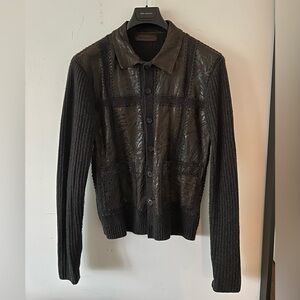 John Varvatos Leather/Cashmere Cardigan Mens Brown Size Small Brand New